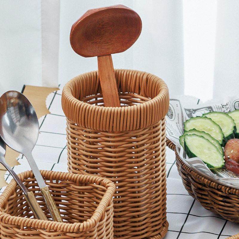 彷藤刀叉勺子西餐厅商用收纳盒手工编制长方形厨房储物简架沥水篮,淘宝优惠券,粉丝福利购,淘宝优惠卷