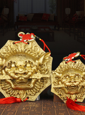 速发铜狮咬卦兽头八剑镜挂件凸镜铜睚眦污口摆件家居饰品