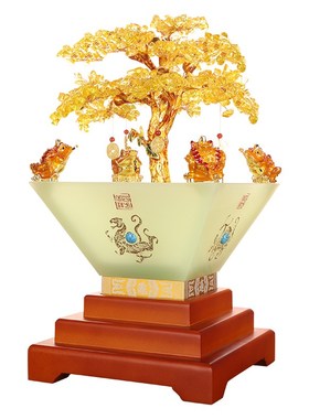 速发发财树聚金盆摆件室财宝蟾客厅办公招装饰品高档开业乔迁新居