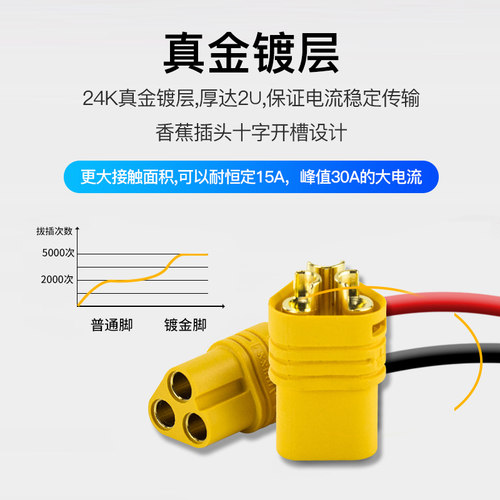 奎神电力 MR30插头 2mm镀金XT30插头3芯连接器电池配件航模批发 - 图1