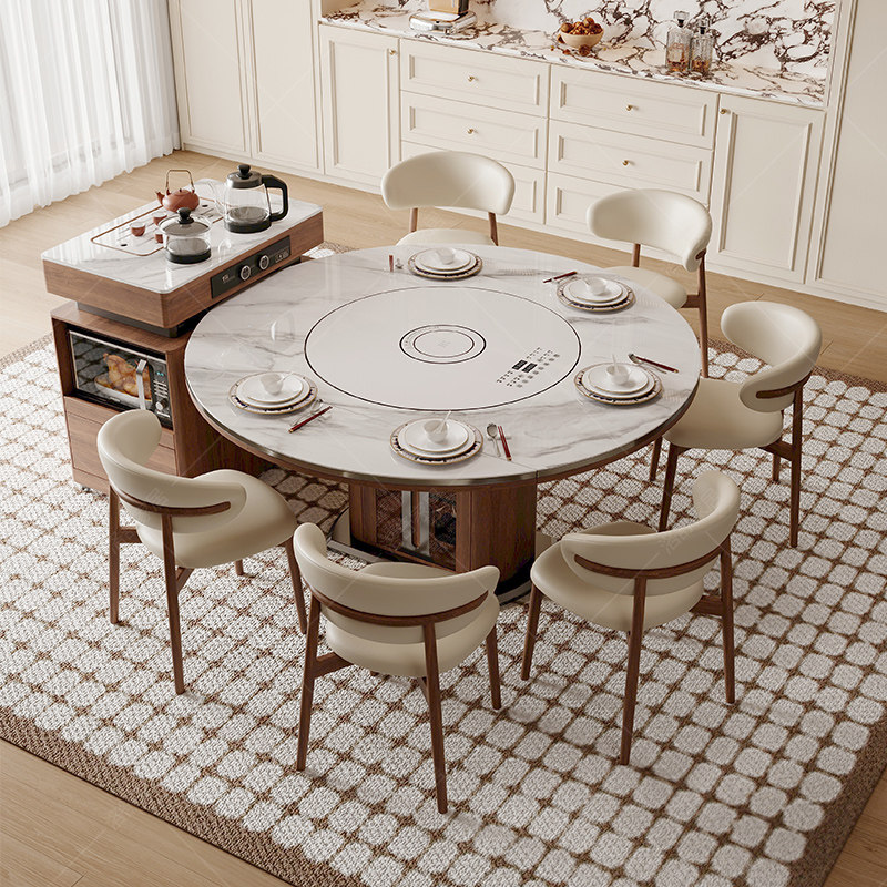 可分离式岛台餐桌一体家用中古风可伸缩岩板实木圆桌智能暖菜转盘,淘宝优惠券,粉丝福利购,淘宝优惠卷