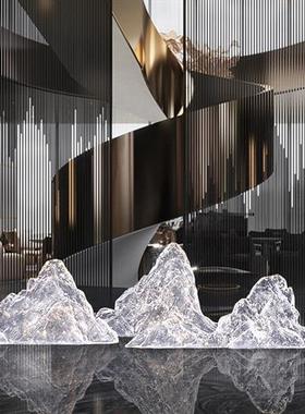 现代高档透明树脂绿色假山摆件工艺品软装饰酒店庭院客厅造景雕塑