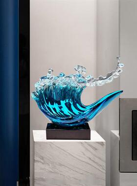 现代轻奢透明树脂雕塑浪花摆件酒店样板房家居客厅玄关装饰工艺品