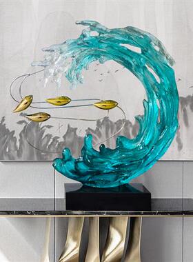 现代创意透明树脂浪花雕塑玄关摆件酒店客厅样板房家居装饰艺术品