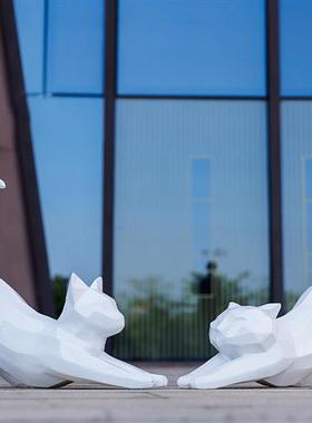 玻璃钢抽象几何猫雕塑户外花园林商场楼盘动物模型景观装饰品摆件