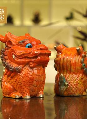 铜艺世家全铜麒麟摆件一对定制刻字桌面可爱创意国风装饰品礼品