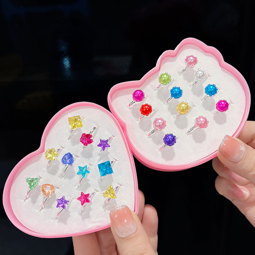 儿童水晶戒指女童宝石饰品公主首饰彩钻指环宝宝可爱卡通塑料饰品 - 图2