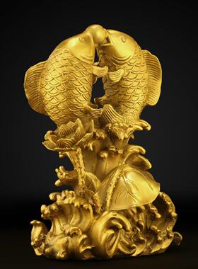纯铜双鱼戏珠摆件年年有余客厅招财店铺开业办公室乔迁鲤鱼跃龙门