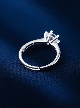 开口韩版钻戒指环戒指莫桑钻情侣婚戒女戒指六爪简约女仿真