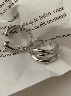 女交叉线条戒指极简个性百搭冷淡风设计感小众食指戒开口水滴指环