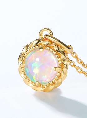 日系欧泊吊坠送真S925镀金项链