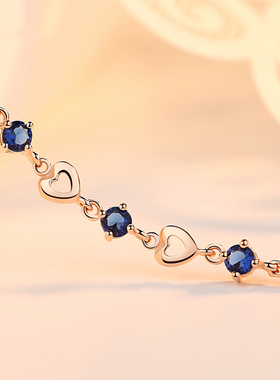 新真s925银玫瑰金蓝钻手链女