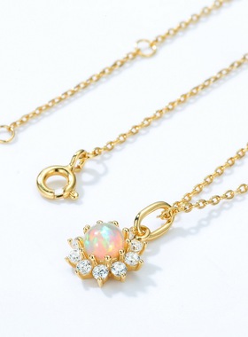 真S925银镶嵌欧泊太阳项链女