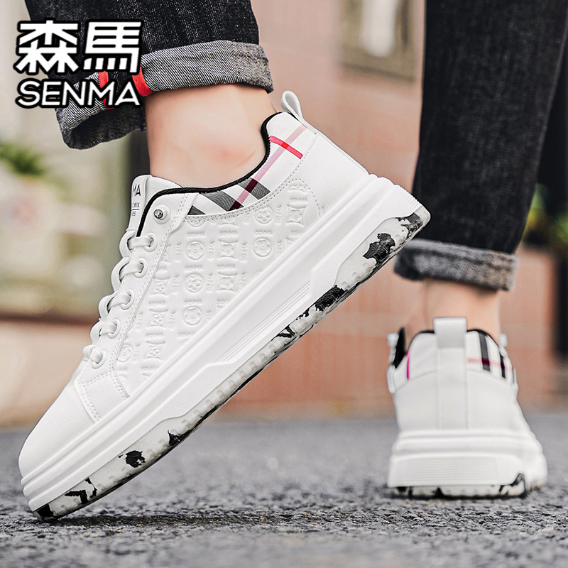 森马男鞋冬季运动休闲白色板鞋青少年真皮防水软底增高百搭小白鞋 - 图3