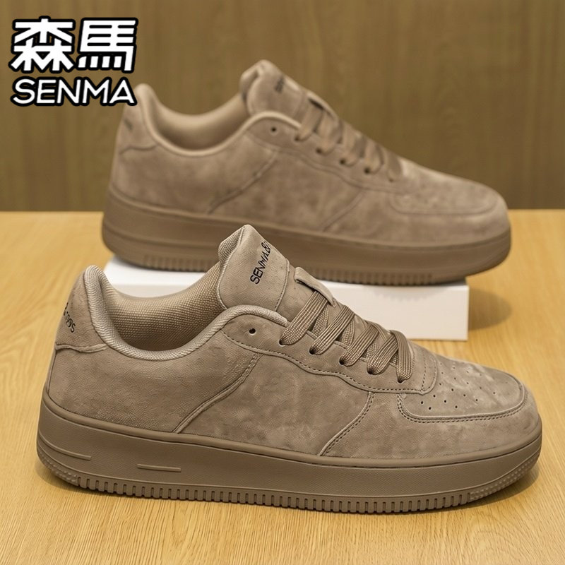 森马男鞋冬季加绒棉鞋真皮百搭休闲板鞋运动增高复古小麦色潮鞋子