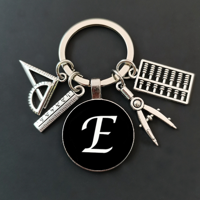 网红26 letter glass keychain, compass triangle ruler pendant - 图3