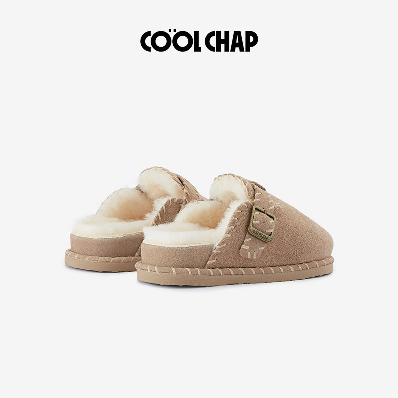 【沈梦辰同款】COOLCHAP进口牛反绒勃肯鞋加绒女手工羊绒包头拖