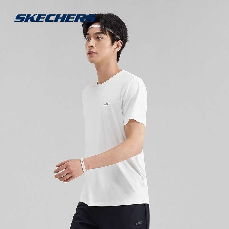 Skechers斯凯奇正品新款男子速干短袖透气运动T恤舒适简约半袖男