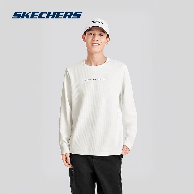Skechers斯凯奇秋男针织加绒保暖长袖T恤时尚上衣蓄热舒适打底衫