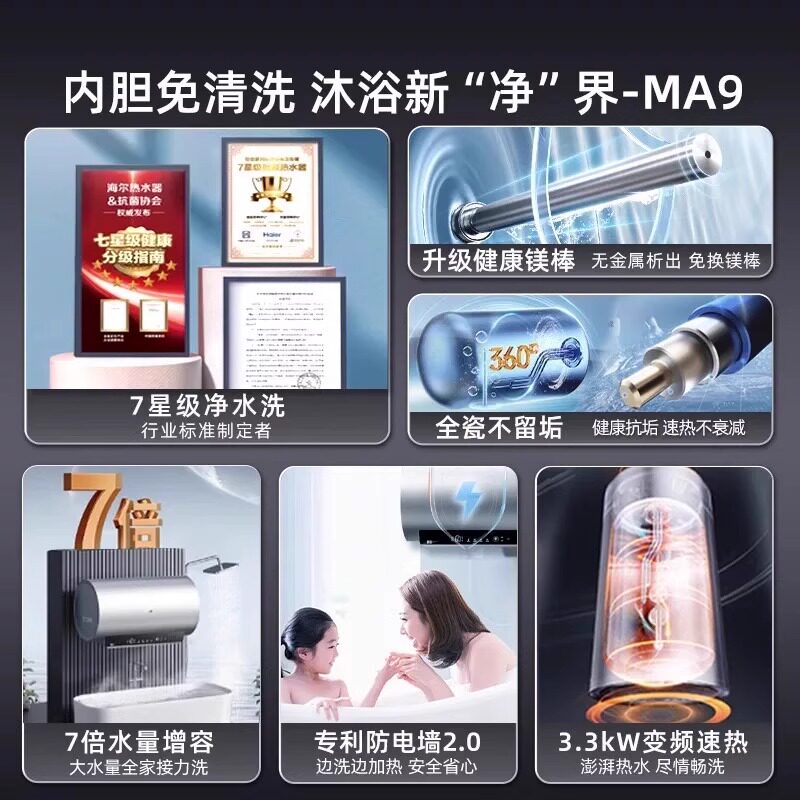 Haier/海尔 EC6002H-MA9AU1 家用电热水器一级净水洗 - 图2