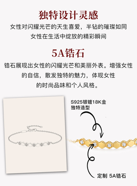 半钻光面蜂巢手链女 轻奢小众高级感多边形微笑手饰S925银镀18k金