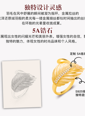 MITHAOL复古拉丝羽毛戒指女轻奢高级感小众设计精致锻面指环女款