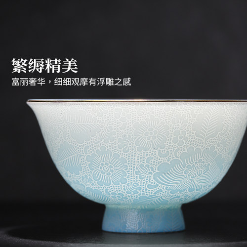 景德镇官方陶瓷扒花十二花神盖碗套装中式功夫茶具泡茶碗高档礼盒 - 图2