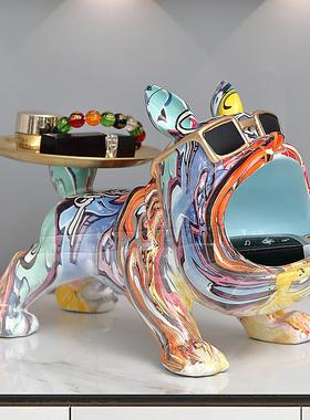 彩色招财狗钥匙收纳玄关摆件家居客厅入门鞋柜轻奢装饰品乔迁礼物