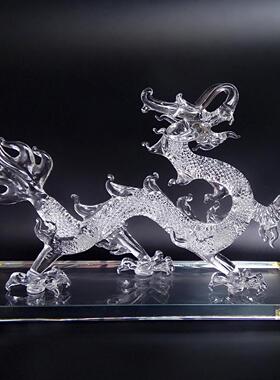 包邮水晶中国龙商务送礼创意家居摆件办公桌酒柜装饰玻璃龙工艺品