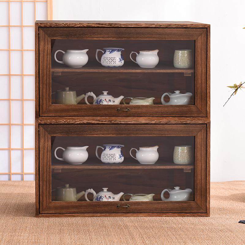 实木桌面茶壶收纳柜碗柜茶杯茶具防尘器皿餐边柜置物架茶柜博古架,淘宝优惠券,粉丝福利购,淘宝优惠卷