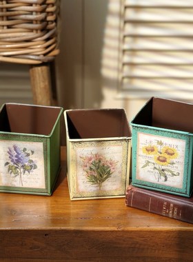 极速复古田园做旧铁皮花桶干花花盆多G肉花盆铁花盆花店插花桶家