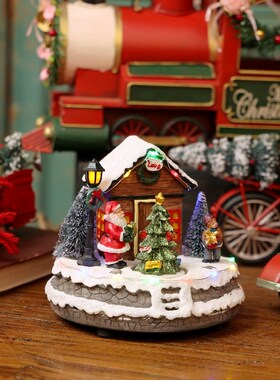 极速旋转圣诞树雪l地小屋音乐盒彩灯圣诞节送礼装饰品橱窗客厅家