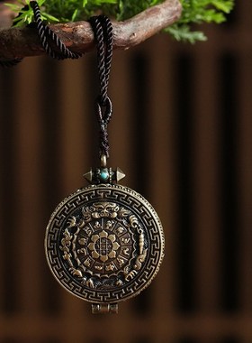 极速藏式九宫八卦嘎乌盒可打开装东西护J身符项链空心吊坠毛衣链