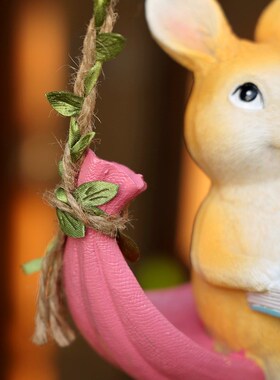 极速乡村情c怀荡秋千看书的小兔兔阳台庭院花园家居装饰挂饰趣味