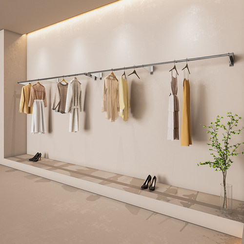 服装店展示架上墙不锈钢挂衣杆壁挂式陈列货架女装店专用衣服架子 - 图2