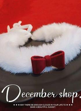 「派对限定」新年毛绒项链圣诞choker项圈锁骨链小铃铛蝴蝶结约会