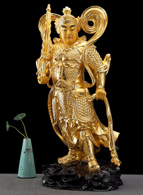 速发手供纯铜贴金韦陀伽蓝护法佛像铜像家用摆佛工件