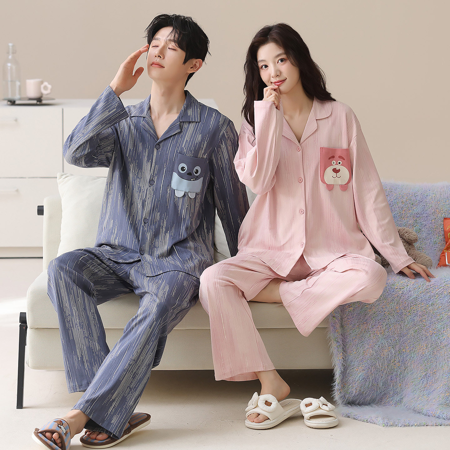 都市丽人情侣睡衣男女2025秋季新款纯棉家居服宽松睡服可外穿,淘宝优惠券,粉丝福利购,淘宝优惠卷