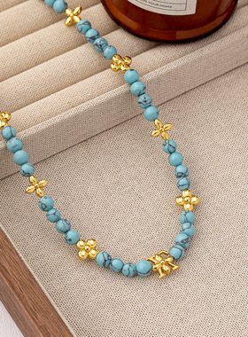 新中式绿松石四叶草串珠项链女