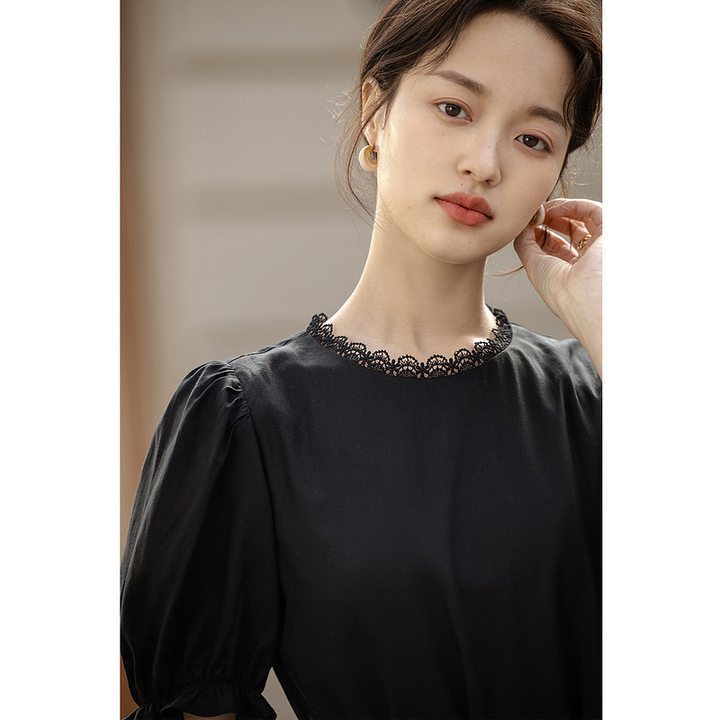 茵曼法式奶蓝色连衣裙2022蛋糕裙子 茵曼一零一度连衣裙