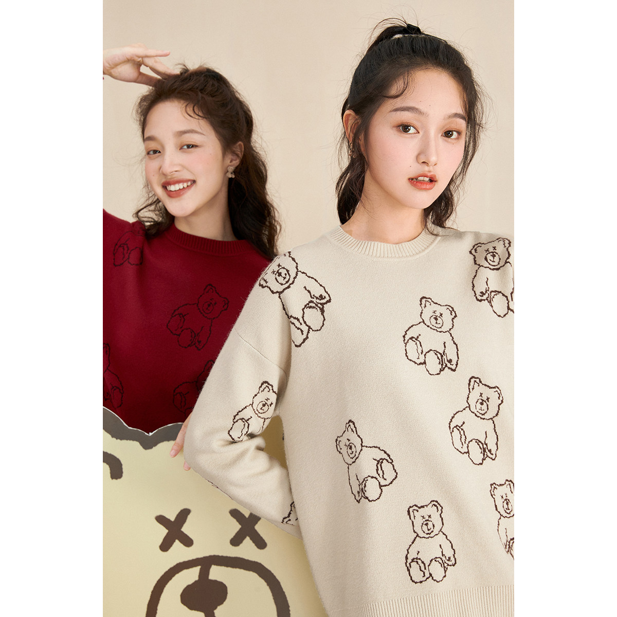 茵曼慵懒风2021年冬季趣味小熊毛衣 茵曼一零一度毛衣