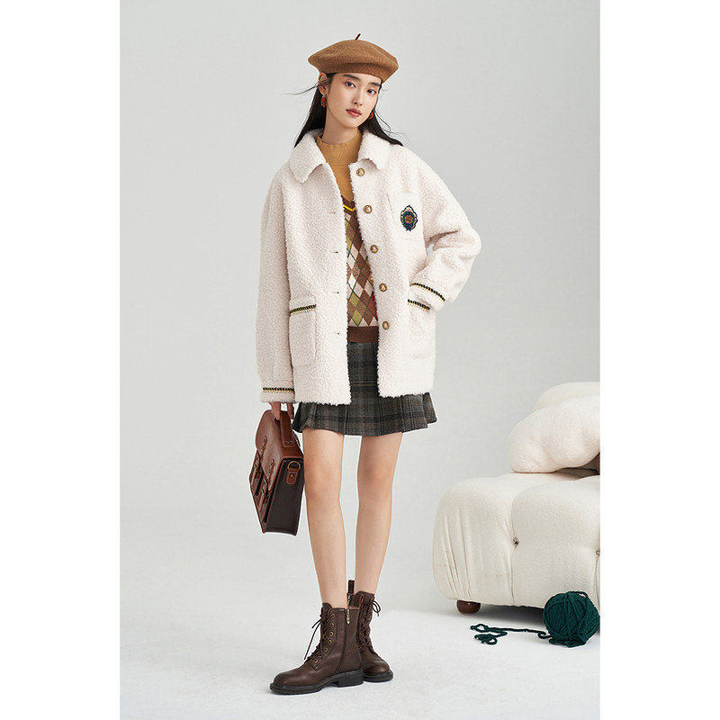 【商场同款】茵曼休闲女2021短款外套 茵曼一零一度毛呢外套