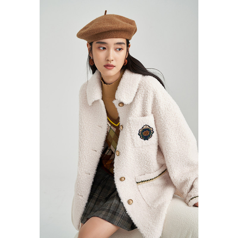 【商场同款】茵曼休闲女2021短款外套 茵曼一零一度毛呢外套