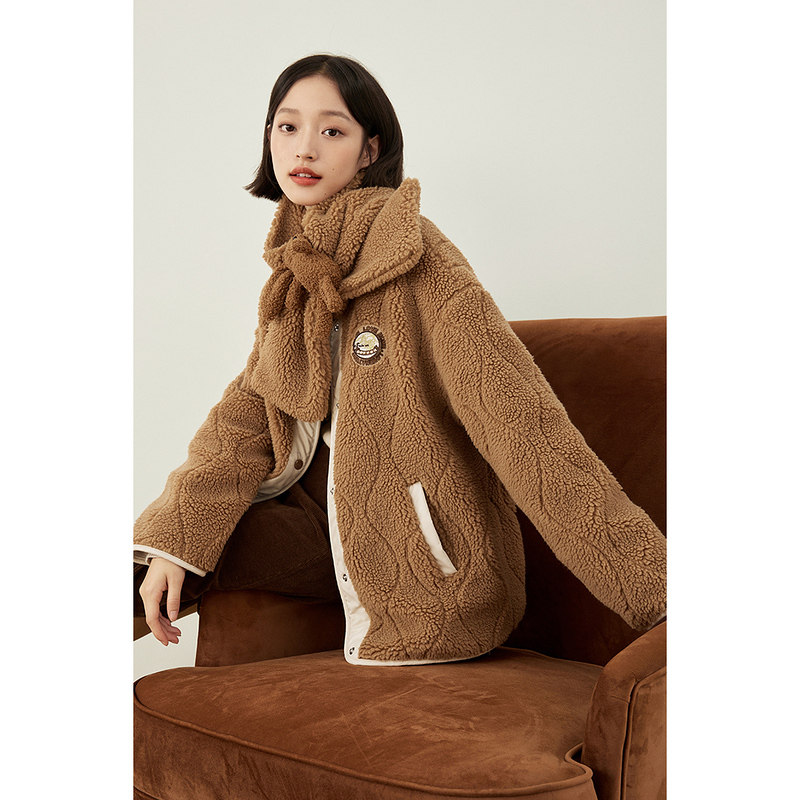 茵曼可爱冬季可拆卸小兔围脖宽松 茵曼一零一度棉衣/棉服