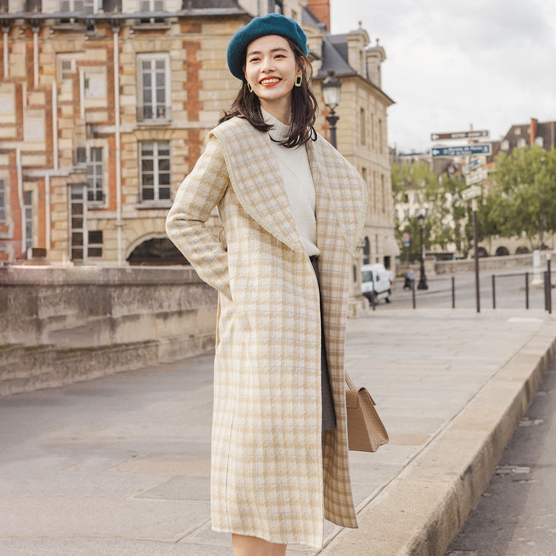 【商场同款】茵曼冬装文艺大翻领系带 茵曼一零一度毛呢外套