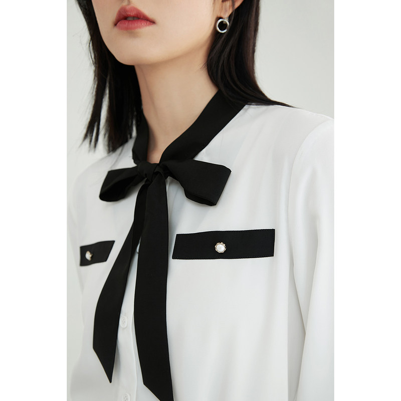 茵曼宽松2022春季新款长袖系带衬衣 茵曼一零一度衬衫