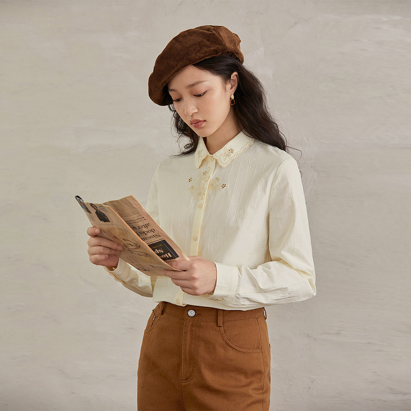 茵曼旗舰店法式女长袖纯棉2021衬衫 茵曼一零一度衬衫