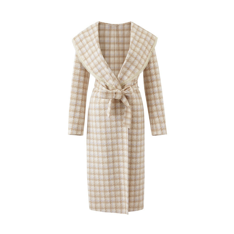 【商场同款】茵曼冬装文艺大翻领系带 茵曼一零一度毛呢外套