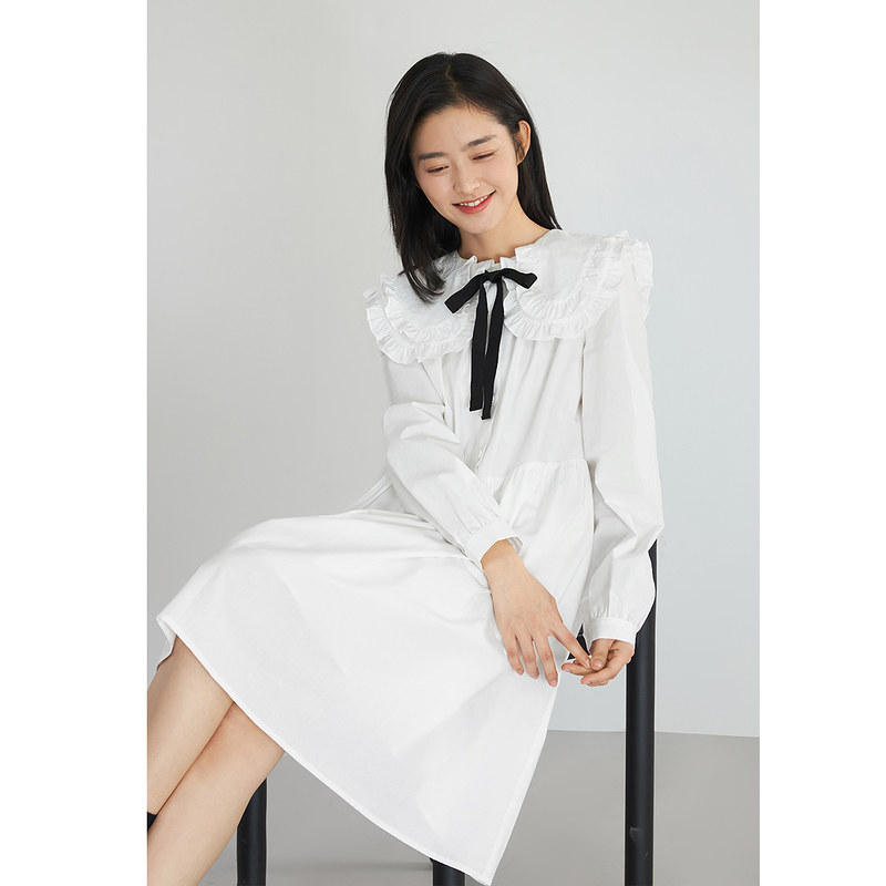 茵曼法式2022春季新款荷叶棉连衣裙 茵曼一零一度连衣裙