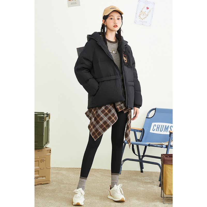 茵曼宽松冬季趣味休闲连帽白鸭绒 茵曼一零一度羽绒服